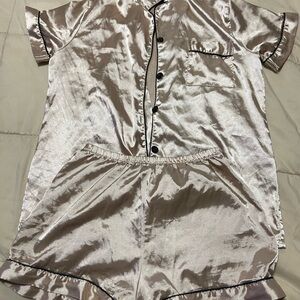 Silk Satin Pajama Set in Champagne